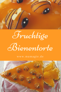 Torte mit Bienen aus Aprikosen oder Pfirsichen