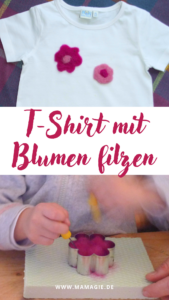 Kinder T-Shirt selber machen und Flecken abdecken mit Filzblumen